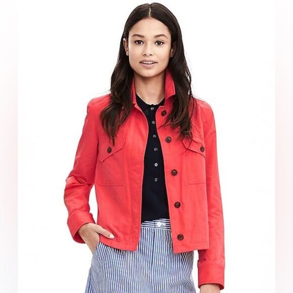 Banana Republic Jackets & Blazers - Banana Republic Women's Vibrant Cropped Utility Jacket in Fire Coral - Size XS